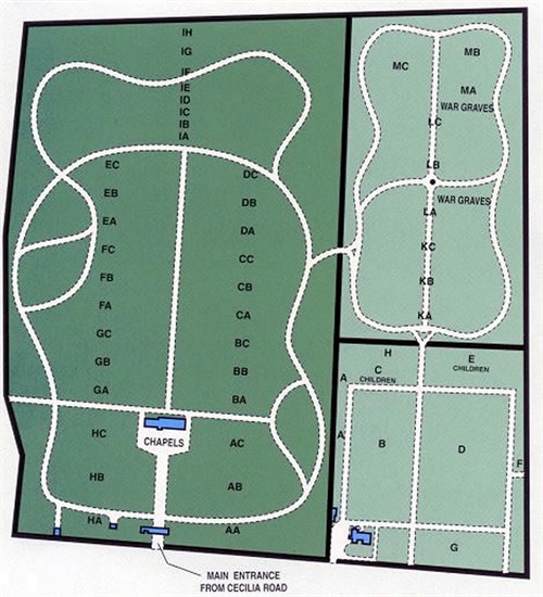 Map of Ramsgate Cemetery grounds showing the chapel and layout