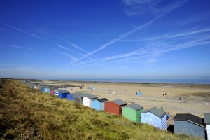 View of Minnis Bay overlooking the beach huts and sand