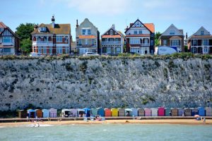 View of the beach huts from the sea