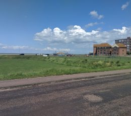 View of the green open space next to the beach