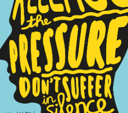 Release the pressure don't suffer in silence wording in the shape of a persons head