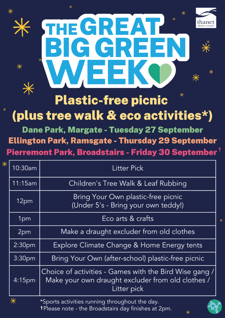 a timetable of activities for the Plastic-free Picnics