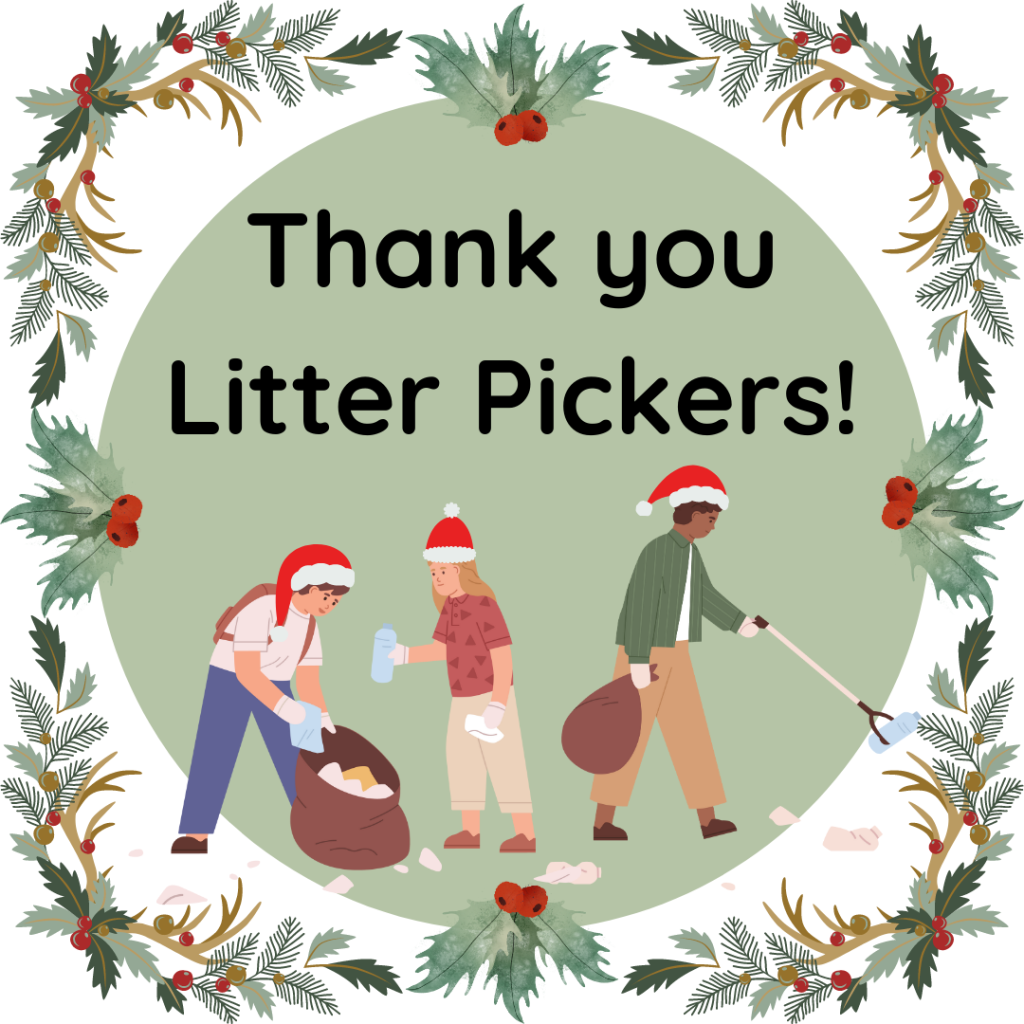 Thank you Litter Pickers! with cartoon litter pickers wearing Santa hats