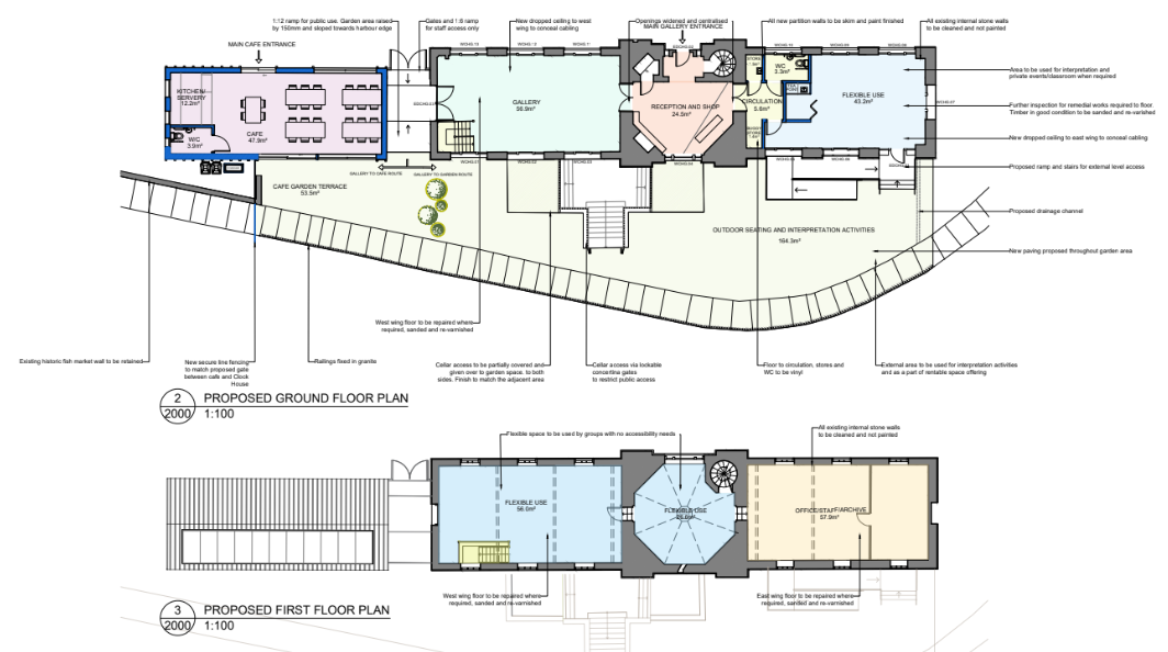 An image showing the proposed floor plans for the refurbished Clock House and new cafe.