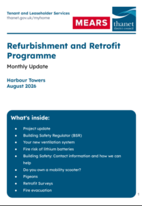 Cover page for the August 2026 Refurbishment and Retrofit Programme update for Harbour Towers.