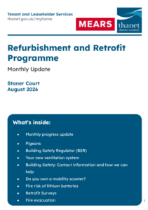 Cover page for the August 2026 Refurbishment and Retrofit Programme update for Staner Court.