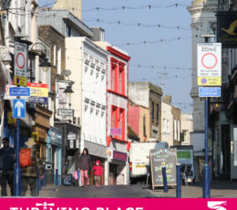 image of ramsgate high street showing pedestrian area, road signs and buildings