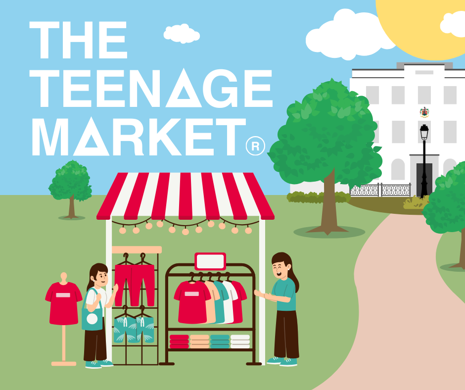 Graphic design of a trading stall on a green space in front of Pierremont Hall Broadstairs.
