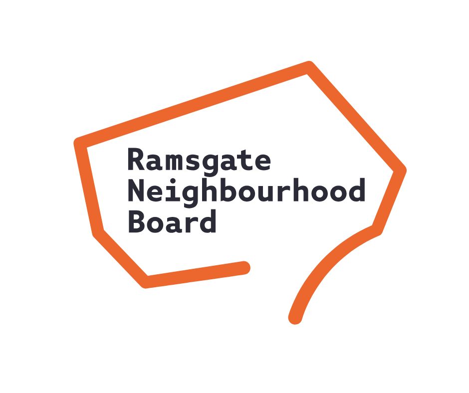Logo for Ramsgate Neighbourhood Board. The text is contained within an orange, hand-drawn outline of the Ramsgate town boundary.
